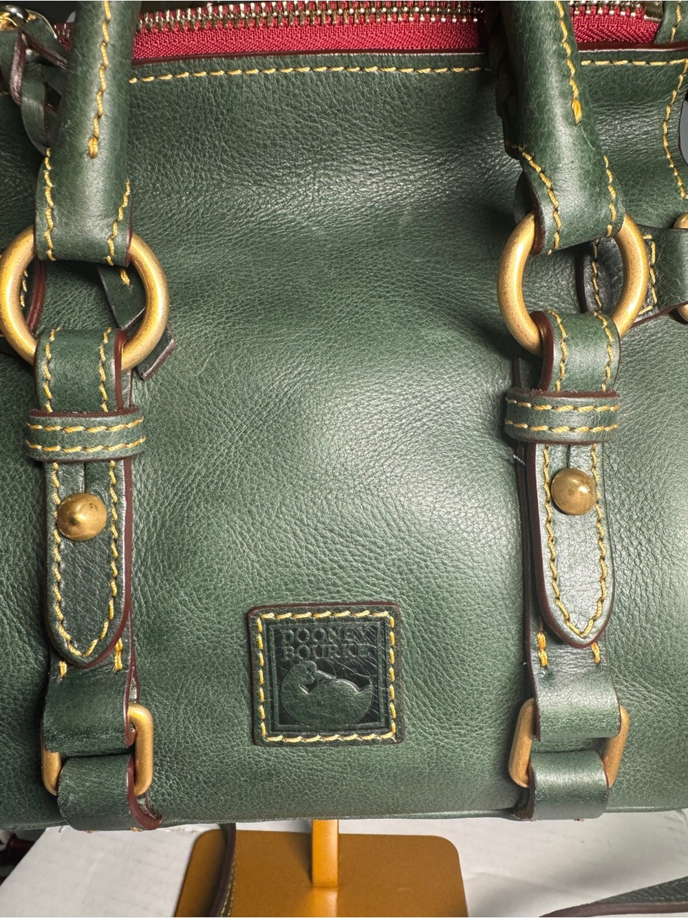 Dooney & Bourke Forest Green Leather Mini micro Florentine Satchel with Red Trim - Picture 10 of 10